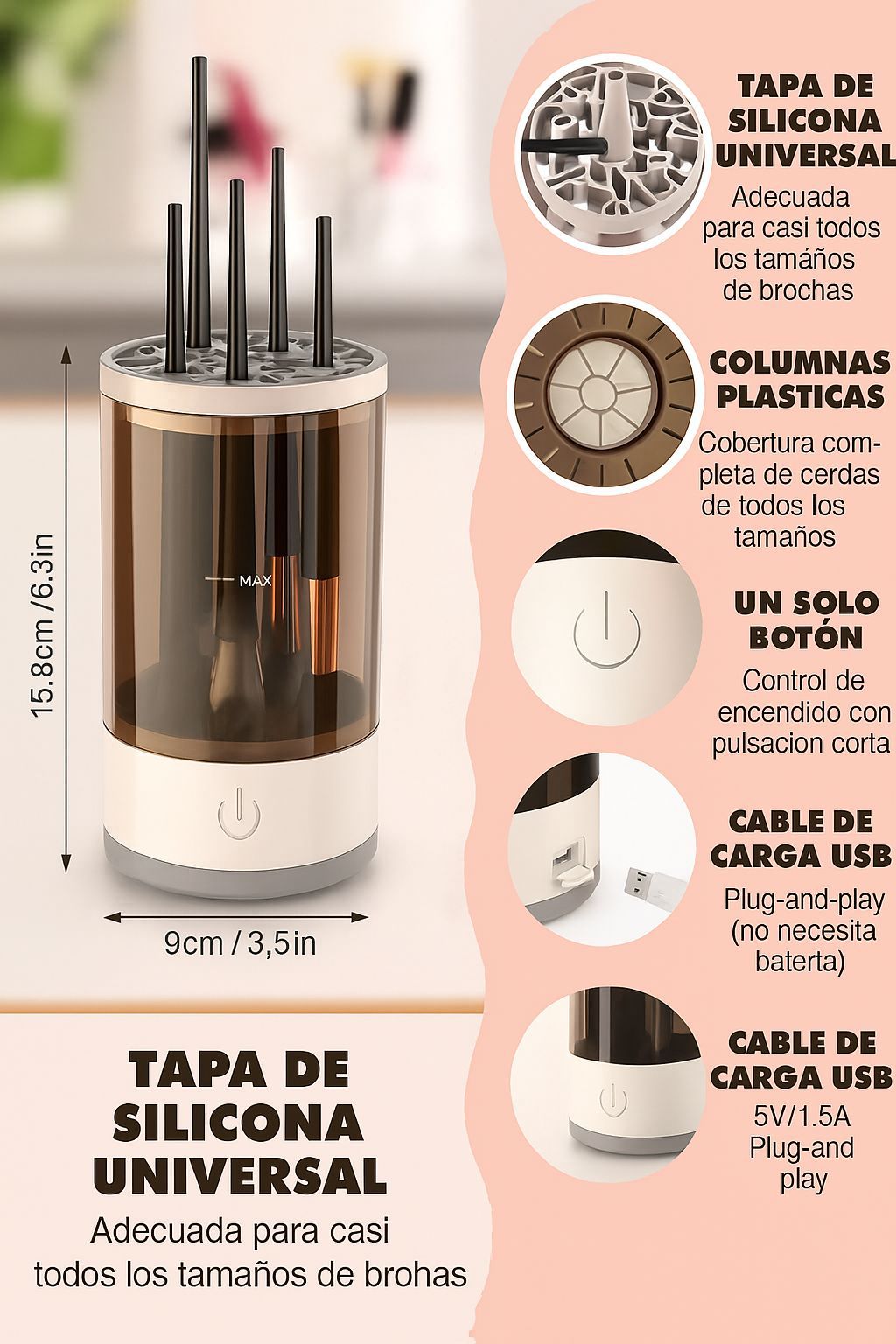 LIMPIADOR ELECTRICO DE BROCHAS DE MAQUILLAJE